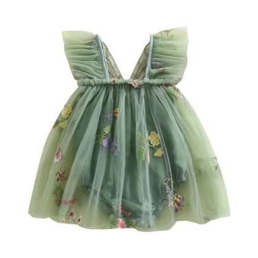 Imagem de Macacão De Malha Sem Mangas Para Bebês Meninas Com Bordado De Borbolet