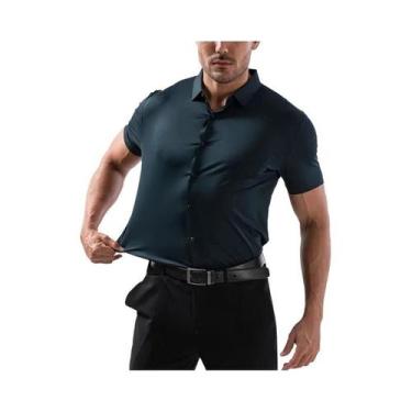 Imagem de Camisas De Negócios Masculinas Pretas De Verão Com Manga Curta, Botão,