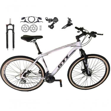 Imagem de Bicicleta Aro 29 Gti Roma Shimano 24v K7 Freio A Disco Hidráulico Garfo Com Trava Pneu Faixa - Branco Tam.17