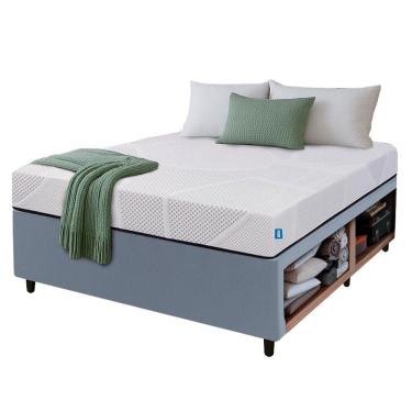 Imagem de Cama Box Baú Base Sider Casal Cinza + Colchão Umaflex Fit Firm D33 Altura 17cm - Orthocamas