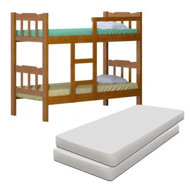 Imagem de Beliche Em Madeira Maciça Com 2 Colchões Nogueira Shop Jm