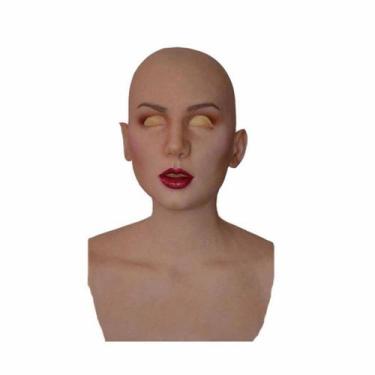 Imagem de Capacete facial de látex com máscara para mulheres carecas, fantasia d