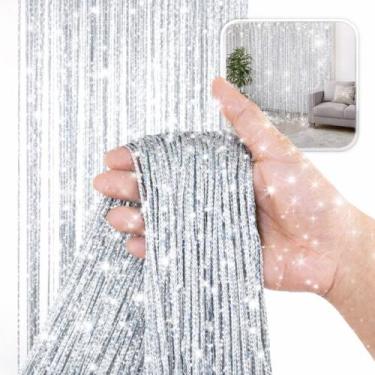 Imagem de Cortina De Fios Com Brilho Glitter Painel Decorativo Festa Casamento A