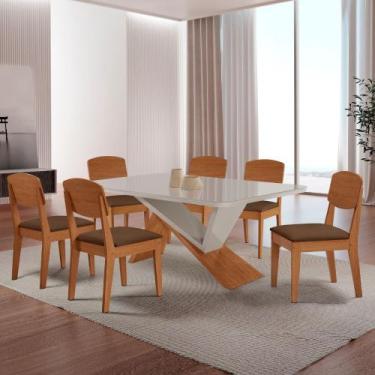 Imagem de Mesa de Jantar Yasmin 180cm Tampo MDF Vidro Canto Copo com 6 Cadeiras 