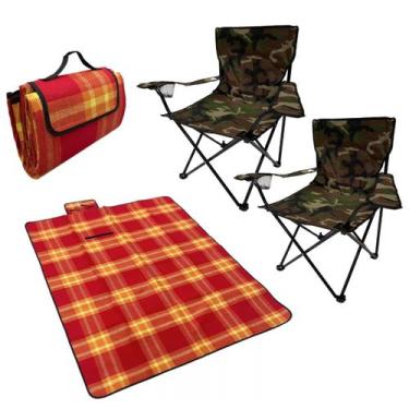 Imagem de Kit Duas Cadeiras Dobrável Camuflado e Toalha Piquenique - Têxtil Saut