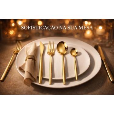 Imagem de Jogo de Talheres 24 Peças Dourado em Aço Inox para Mesa Posta - Top Ri