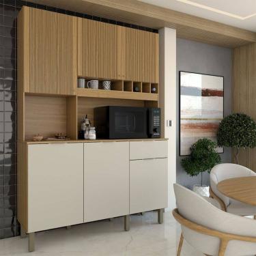 Imagem de Cozinha Compacta Luce 6 Portas 1 Gaveta 100% Mdf Amêndoa/Off White - Panorama Móveis
