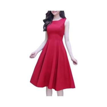 Imagem de Vestido Midi Vintage Feminino Sem Mangas Verão 2024 Elegante Com Cintu