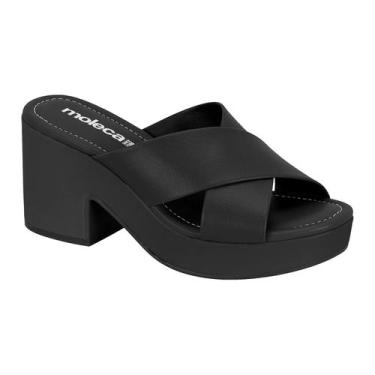 Imagem de Tamanco Moleca Plataforma Meia Pata Anabela Slide Tiras em X, Preto, 3