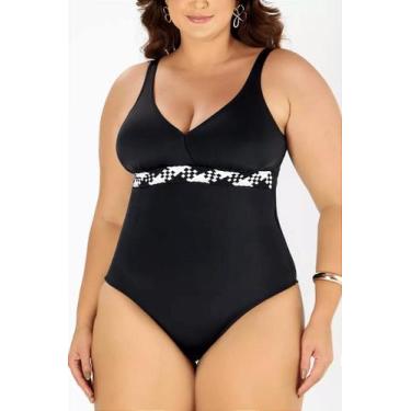 Imagem de Maiô Clássico Trança Bicolor Liso com Proteção UV 50+ - Preto - Banho 