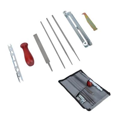 Imagem de Yosooo 8 peças/conjunto de arquivos de motosserra de profundidade, kit de ferramentas de afiação de corrente de profundidade, alça de madeira, ferramenta de guia de armazenamento de profundidade