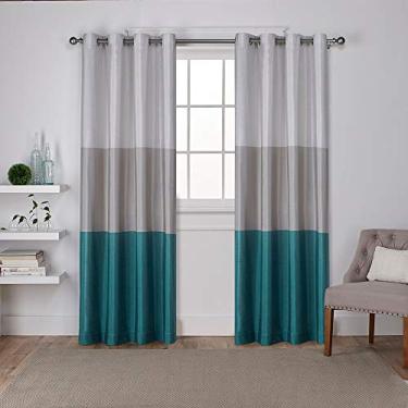 Imagem de Exclusive Home Curtains Chateau Par de painel de cortina com ilhós de seda sintética, 137 x 213 cm, azul-petróleo, 2 unidades