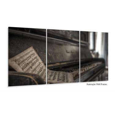 Imagem de Quadro Piano E Partitura Vintage Retrô Decorativo Em Tecido