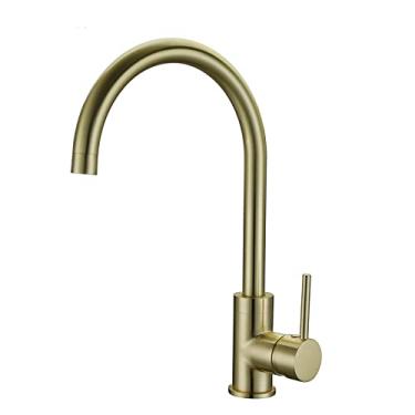 Imagem de Brass Classic Gooseneck Monocomando 1 Furo Torneira Misturador para Pia de Cozinha Acabamento Dourado Escovado, Dourado Escovado