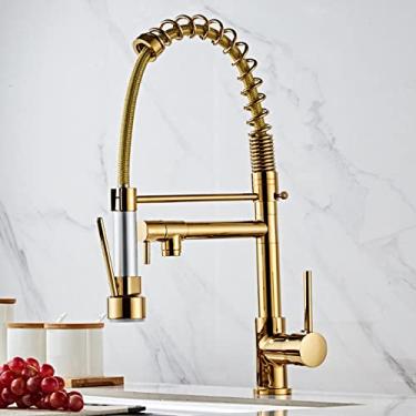 Imagem de Torneira de mola de bronze torneira de pia de mola dourada torneira de água quente e fria para misturador de cozinha melhoria da casa, ouro, china