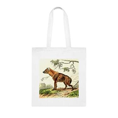 Imagem de Bolsa vintage com gravação The Spotted Hyena, presente divertido, bolsa de ombro, bolsas reutilizáveis, ideia de de Natal, Branco