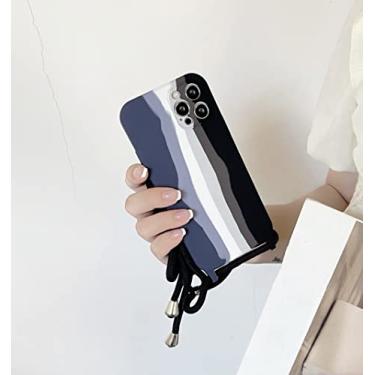 Imagem de Capa de cordão de silicone líquido para pendurar no pescoço para iphone 13 12 mini 11 pro max xs x xr 6 6s 7 8 plus capa de arco-íris colorida doce, preta, para iphone 7