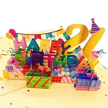 Imagem de Liif Cartão de aniversário pop-up Happy 21st 3D, cartão de aniversário de 21 para ele, ela, filho, filha, irmã | Com mensagem e envelope | Tamanho grande 20 x 15 cm