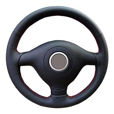 Imagem de Capa de volante de carro em couro preto e antiderrapante costurada à mão, adequada para Volkswagen VW Golf 4 Passat B5 1996 a 2003 Seat Leon 1999 a 2004 Polo 1999 a 2002