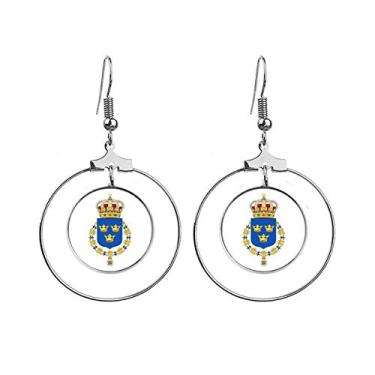 Imagem de Suécia Europa Nacional Emblema Brincos Pendentes Argola Joias Círculo Gota