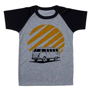 Imagem de Camiseta Raglan Infantil Cinza Carro Van Kombi Tracos Fundo Amarelo (BR, Numérico, 12, Regular, Polialgodão)