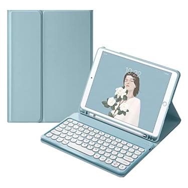 Imagem de HENGHUI Capa com teclado para Galaxy Tab S9 FE+ / Tab S10+ / Tab S9+ / Tab S8+/S7+/S7 FE 31,5 cm capa magnética removível para teclado colorido bonito e redondo, azul escuro