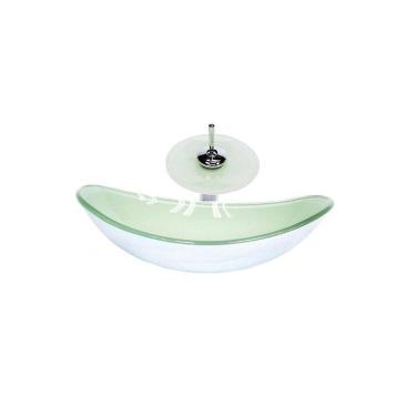 Imagem de Cuba de Vidro Oval 47cm + Válvula + Torneira Cascata Branco