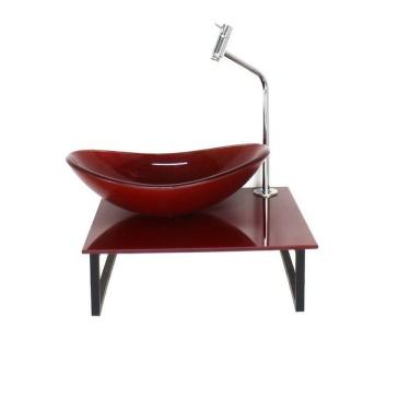 Imagem de Kit Cuba de Vidro Oval 10cm Tampo 40cm Full com Suporte Torneira Valvula Vermelho Cereja