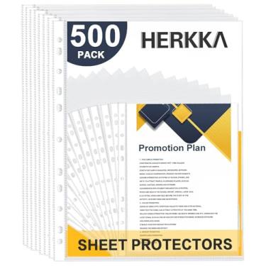 Imagem de Herkka, pacote com 500 protetores de páginas de plástico transparente para atualização, folha reforçada com 11 furos para fichário de 3 anéis, serve para papel padrão de 21 x 28 cm, 23 x 28 cm, carregado na parte superior, sem ácido