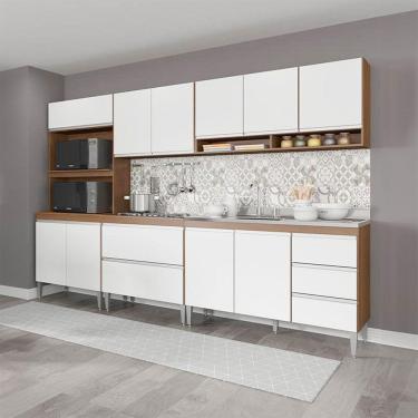 Imagem de Cozinha Modulada Com Torre Quente Sabrina 5pçs Menu Móveis Branco Avelã