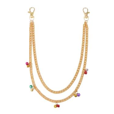 Imagem de Calça jeans colorida com pingente de sino para homens e mulheres folheada a ouro grosso cinto de Natal carteira chaveiros em camadas hip hop bolso cintura moda punk gótico joias acessórios de roupas