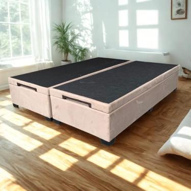 Imagem de Cama Box Baú Queen Bipartido Suede Luxo - Suíte Imperial - Acabamento Reforçado, Amplo Espaço (198x158x44cm, Suede Bege)