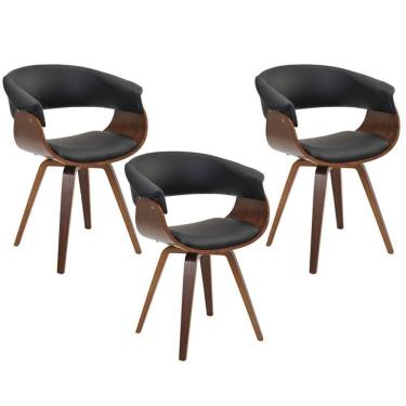 Imagem de Kit 03 Cadeiras Decorativas para Escritório Recepção Ohana Fixa Pu Preto Gran Belo