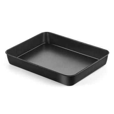 Imagem de LIANYU Forma de bolo antiaderente, 30,5 cm x 23,5 x 2,5 cm de lasanha, brownies de lasanha, caçarolas de pão, assadeira retangular de aço inoxidável para torradeira, revestimento não tóxico e saudável