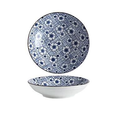 Imagem de Prato de serviço, pratos de jantar de cerâmica pintados à mão, prato fundo para casa, prato de porcelana, prato redondo de 20 cm, prato de jantar redondo, lava-louças, forno, micro-ondas, pratos