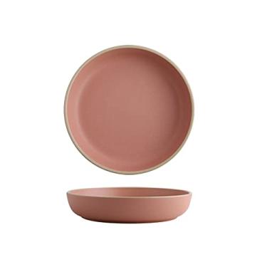Imagem de Prato de serviço Pratos de jantar de cerâmica fosca elegantes pratos de sobremesa redondos para bife, salada, macarrão e lanche, forno de micro-ondas e pratos seguros para lava-louças (cor: rosa