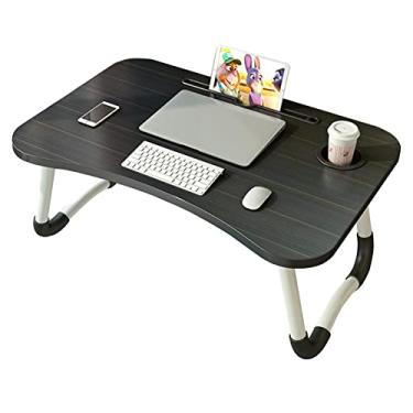 Imagem de Mesa de colo - mesa para laptop com suporte de copo, compartimento para cartão, bandeja de cama para laptop, mesa de leitura - trabalho em casa e aprendizado online, 60 x 40 cm, elegante (preto)