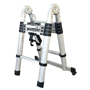 Imagem de OKUOKA Escadas, escada telescópica multiuso A-Frame, escada de extensão Telesloft dobrável, moldura de liga de alumínio, capacidade de 150 kg / 3,2 m + 3,2 m