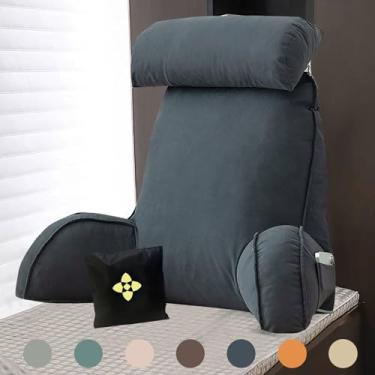 Imagem de Travesseiro premium para descanso de cama com descanso de braço, rolo de pescoço e suporte para as costas, almofada de leitura para suporte para as costas da cama, travesseiro de descanso lavável para
