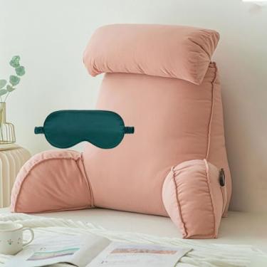 Imagem de Almofada de leitura grande e portátil relaxante para sofá, cadeira, cama, rolo removível para pescoço e bolsos de armazenamento, almofada macia para suporte para as costas, suporte para assistir TV e