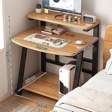 Imagem de Mesa de trabalho com rodinhas para computador, mesa de trabalho com suporte para monitor, bandeja de teclado, mesa de trabalho moderna para laptop com prateleiras para casa e escritório espaços
