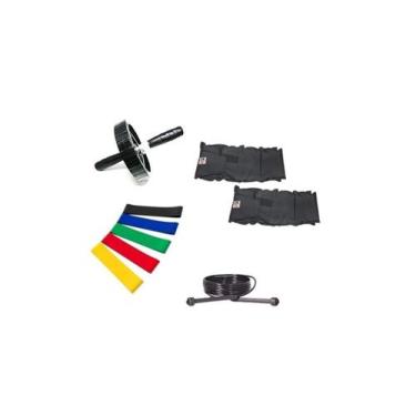 Imagem de Kit Roda Abdominal+ Par de Caneleira 3kg+5 Mini Band+ Corda - 1 Fit
