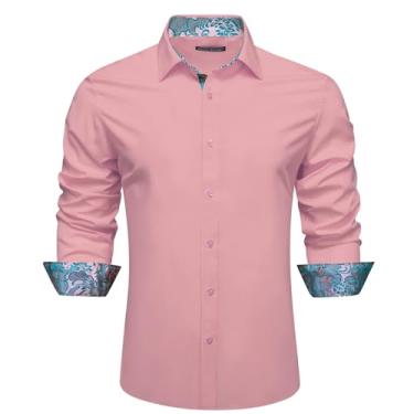 Imagem de Camisas masculinas de seda manga longa azul-petróleo sólido patch Paisley Slim blusa masculina Casaul lapela tops primavera outono, 0364, XXG