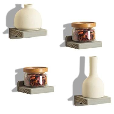 Imagem de Freezing point Pequena prateleira flutuante para parede conjunto de 4 mini prateleiras de parede de madeira natural de 10 cm para decoração de plantas colecionáveis montadas cozinha banheiro quarto canto armazenamento decorativo pequeno suporte cinza