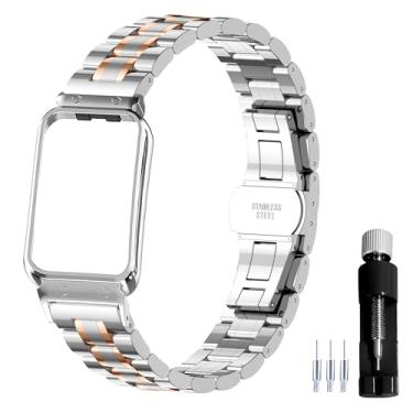 Imagem de Gheper Pulseira de relógio de metal compatível com Samsung Galaxy Fit3[2024] SM-R390, acessório para smartwatch, aço inoxidável 316L, moldura protetora, design de pulseira de substituição para