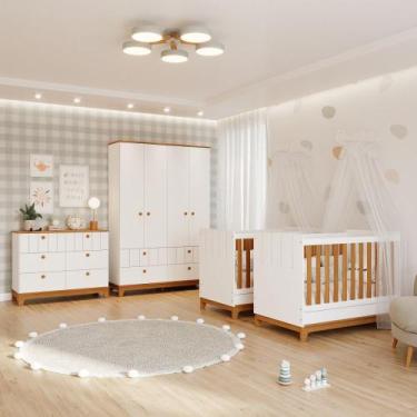 Imagem de Quarto Bebê Gêmeos com 2 Berços Mini Cama Cômoda  e Guarda Roupa Liza 