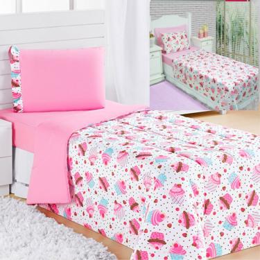 Imagem de Kit Coordenado Edredom Com Lençol Solteiro Alegria Rosa 100% Poliéster