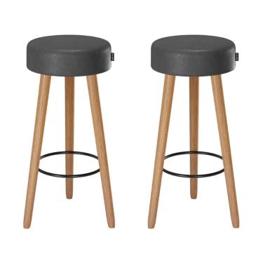 Imagem de Kit 2 Banquetas Estofada Alta Novo Hamburgo Retrô MDF MDP 70 Cm Preto Casa H