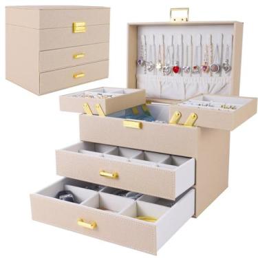 Imagem de Caixa organizadora de joias Dajasan PU Leather Champagne Color