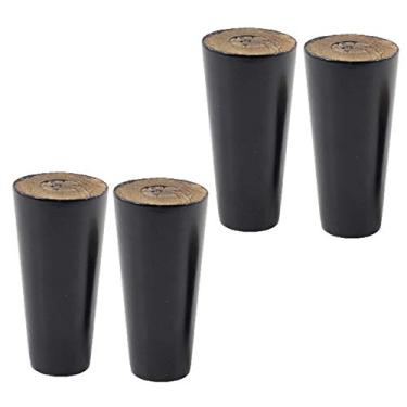 Imagem de Conjunto de 4 pernas de móveis de madeira, pés de substituição retos de madeira maciça, pernas pretas de mesa para TV, pernas de sofá de madeira de borracha, para cama de armário de TV, com placa de